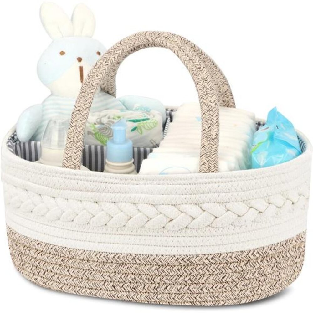 Baby Diaper Caddy Organizer Cotton Rope Nursery Storage Basket Portable Gift